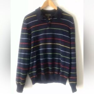 Brooks Brothers Stripe Sweater L Navy Multicolor Italian Merino Wool Rainbow